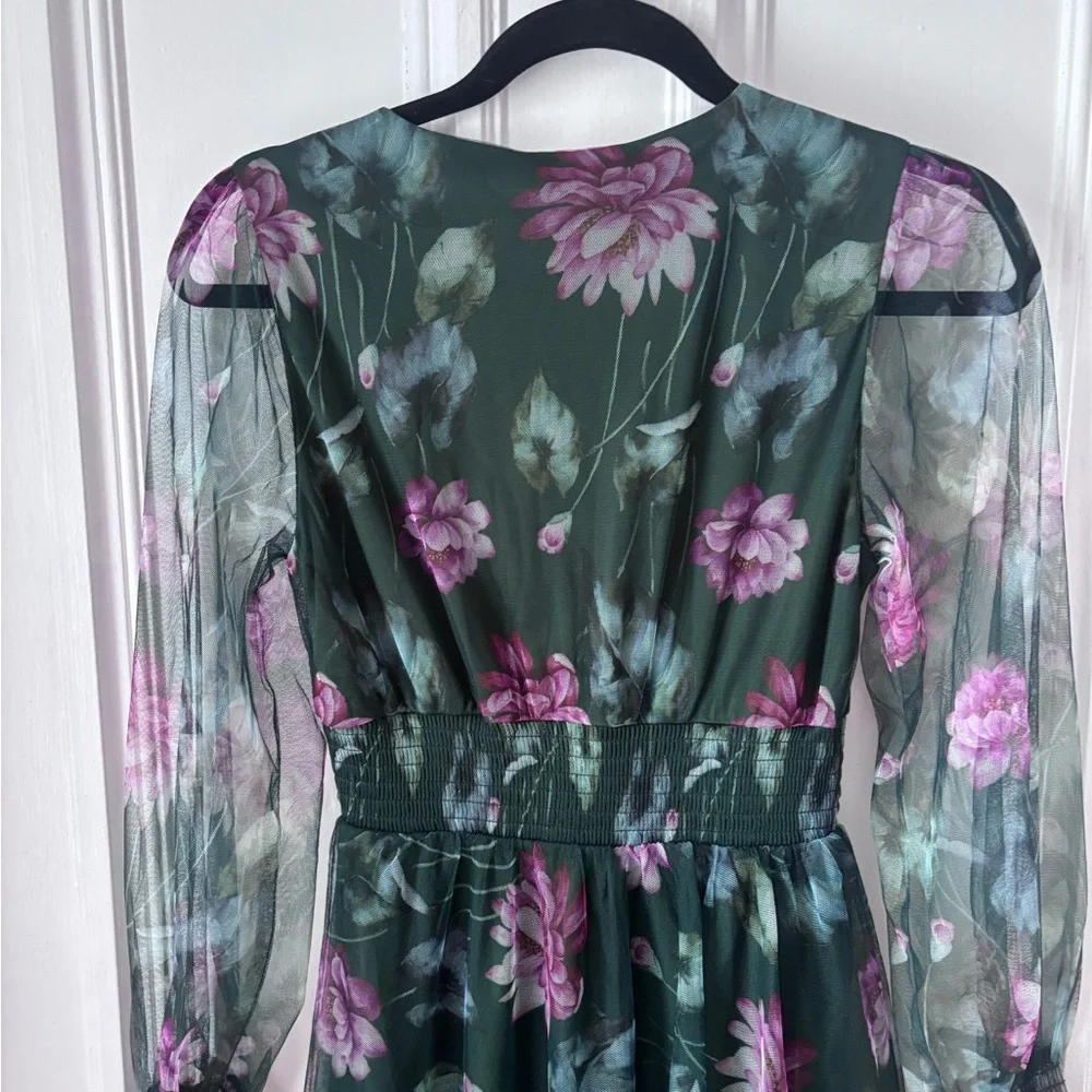 Baltic Born NWT Layla Tulle Maxi Dress Dark Floral Green 3 Layers - Picture 6 of 16